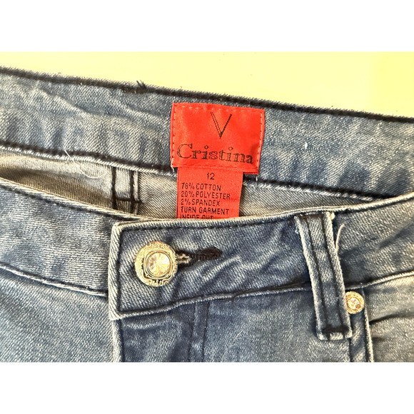 Cristina Y2K Jeans Womens 12 Embellished Paisley Straight Leg Rhinestone NWT - Picture 4 of 6